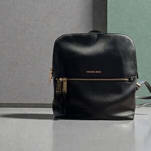 Michael Kors Rhea Zip Medium Slim Pebbled Leather Backpack Black